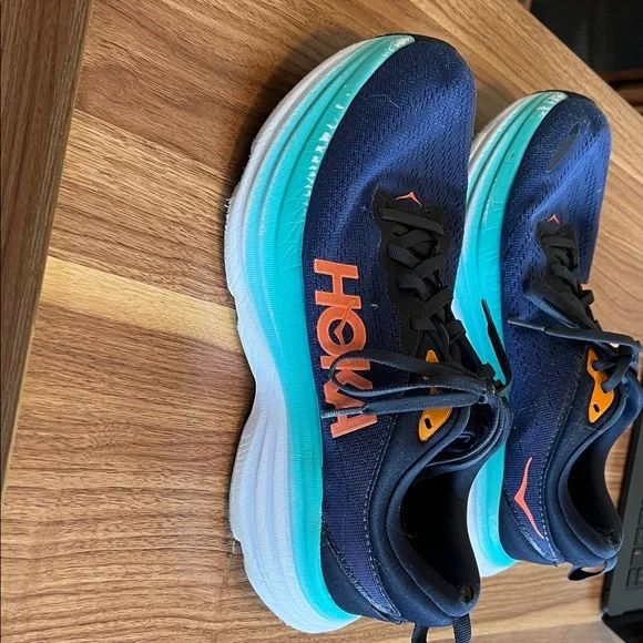 Hoka Bondi 8 Navy and Aqua Athletic Shoes - Picture 4 of 6